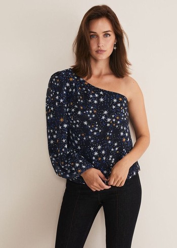 Phase Eight Zeba Star One Shoulder Shirts Navy Australia | MT5361240